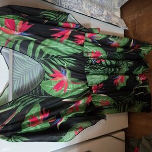 Tropical Floral Dress with Green and Pink Accents